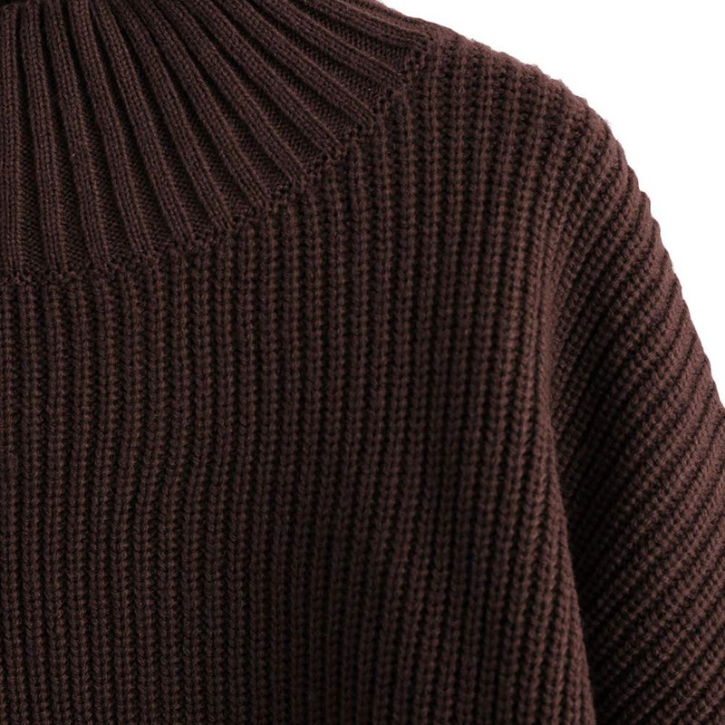 ZAFUL Women's Pullover Sweater Drop Shoulder Plain Knitted Cropped Sweater Pullover Mock Neck Solid Long Sleeve Cropped Top(Small,Deep Brown) - Image 3